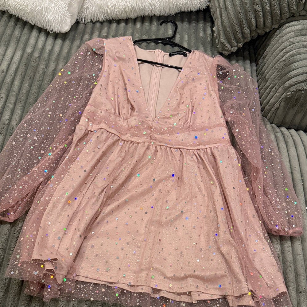 SHEIN Pink Glitter Long Sleeve Dress